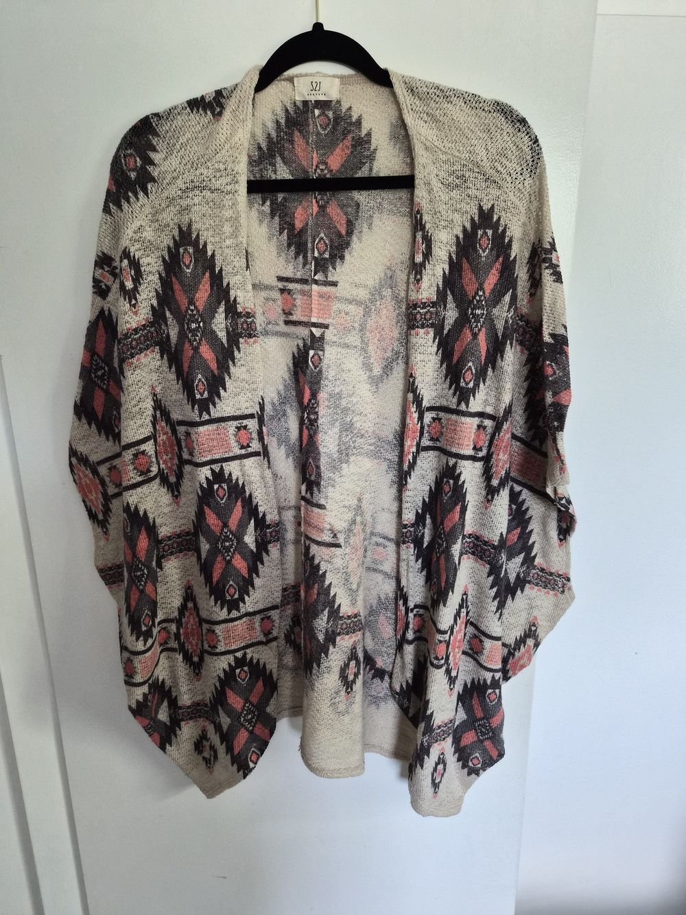 Womens Tribal/Aztec Print Open-Front Short Sleeve Cardigan Sweater - Size 3x